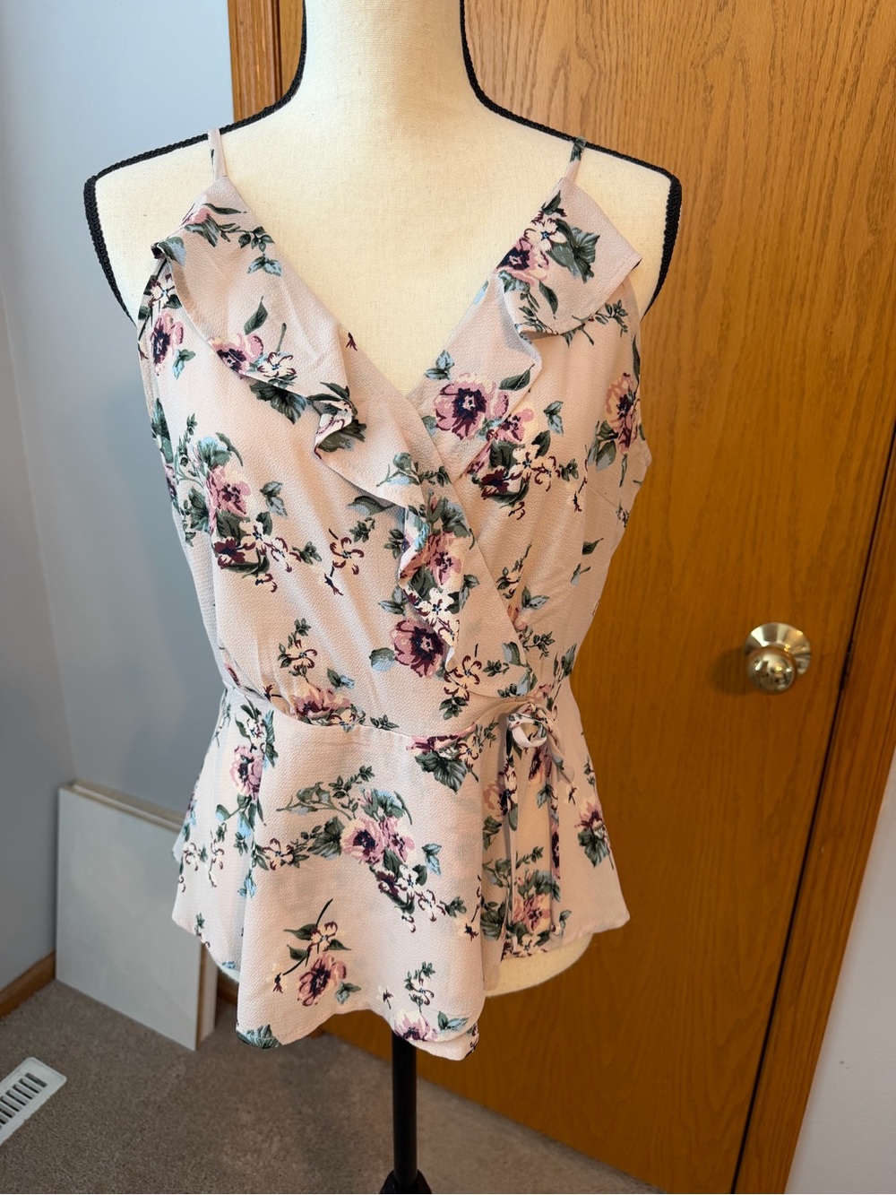 Monteau Pink Floral Ruffle Wrap Camisole